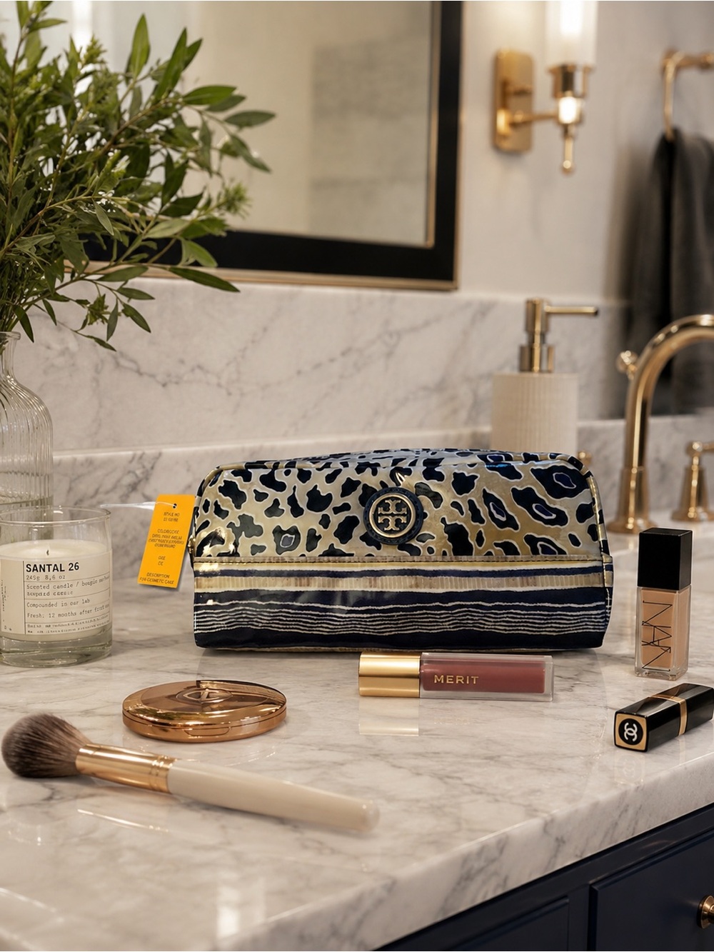 Tory Burch Abstract Leopard & Striped PVC
Cosmetic Pouch, NWT